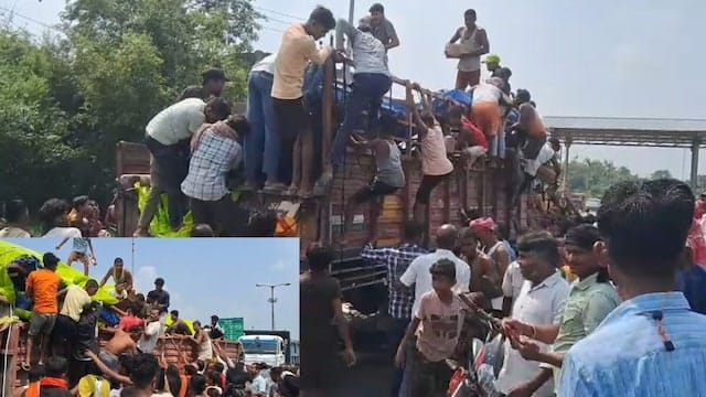 शराबबंदी वाले बिहार में गजब नजारा, शराब लदा ट्रक पलटा तो शराब लूटने उमड़ी भीड़,साइकिल-बाइक और ऑटो से कार्टन ले गए लोग..